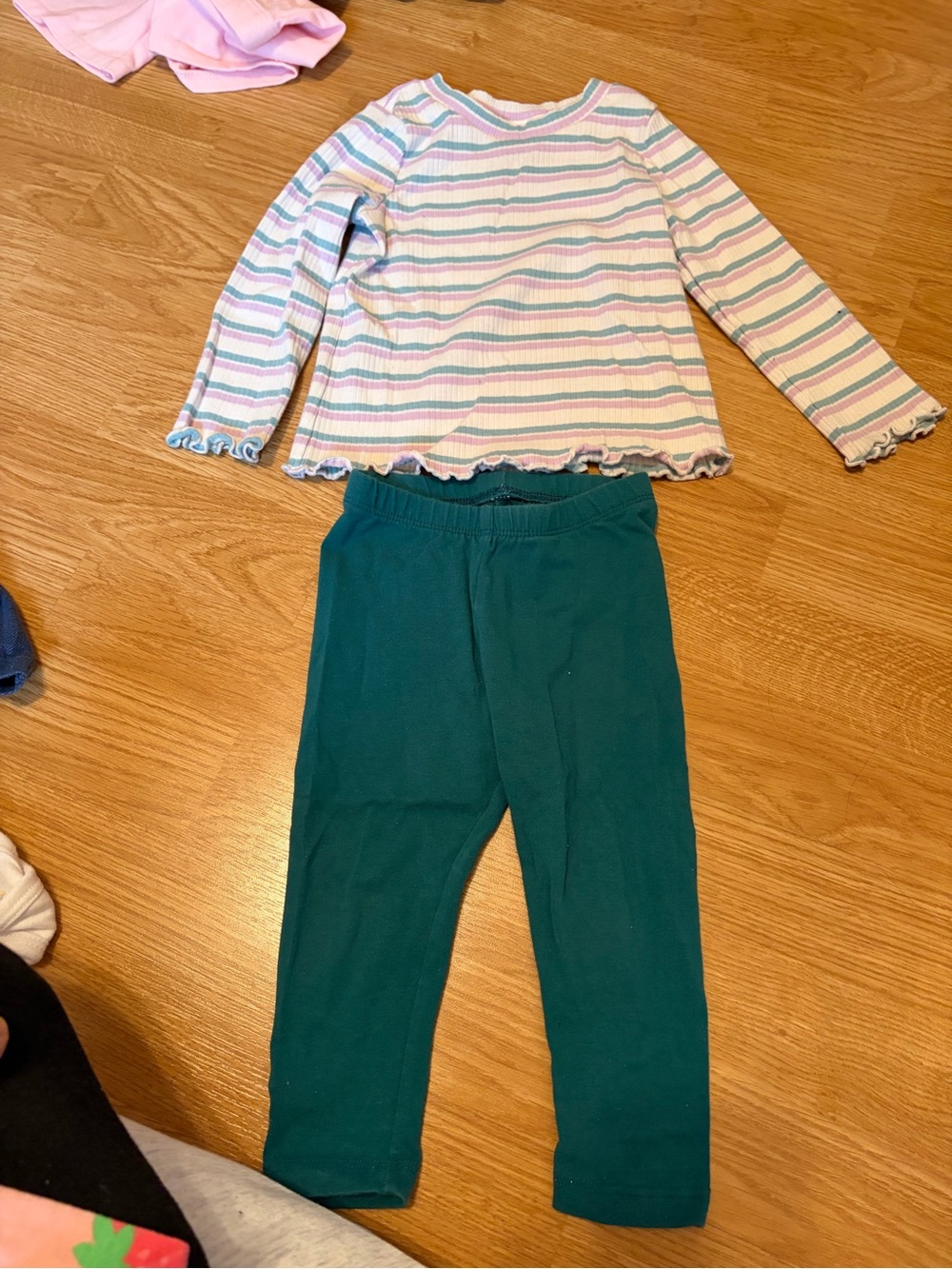 Cat & Jack Girls Striped Long Sleeve Top and Teal Green Leggings